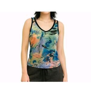 Aspire Watercolor Floral Tank Top Small Y2K Built-In Bra Whimsigoth Activewear